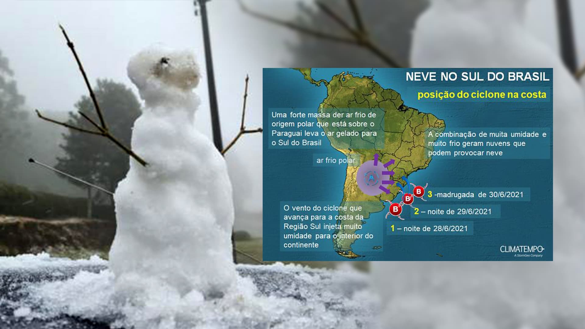 CLIMATEMPO 29 de junho a 05 de julho, neve nos três estados da região Sul